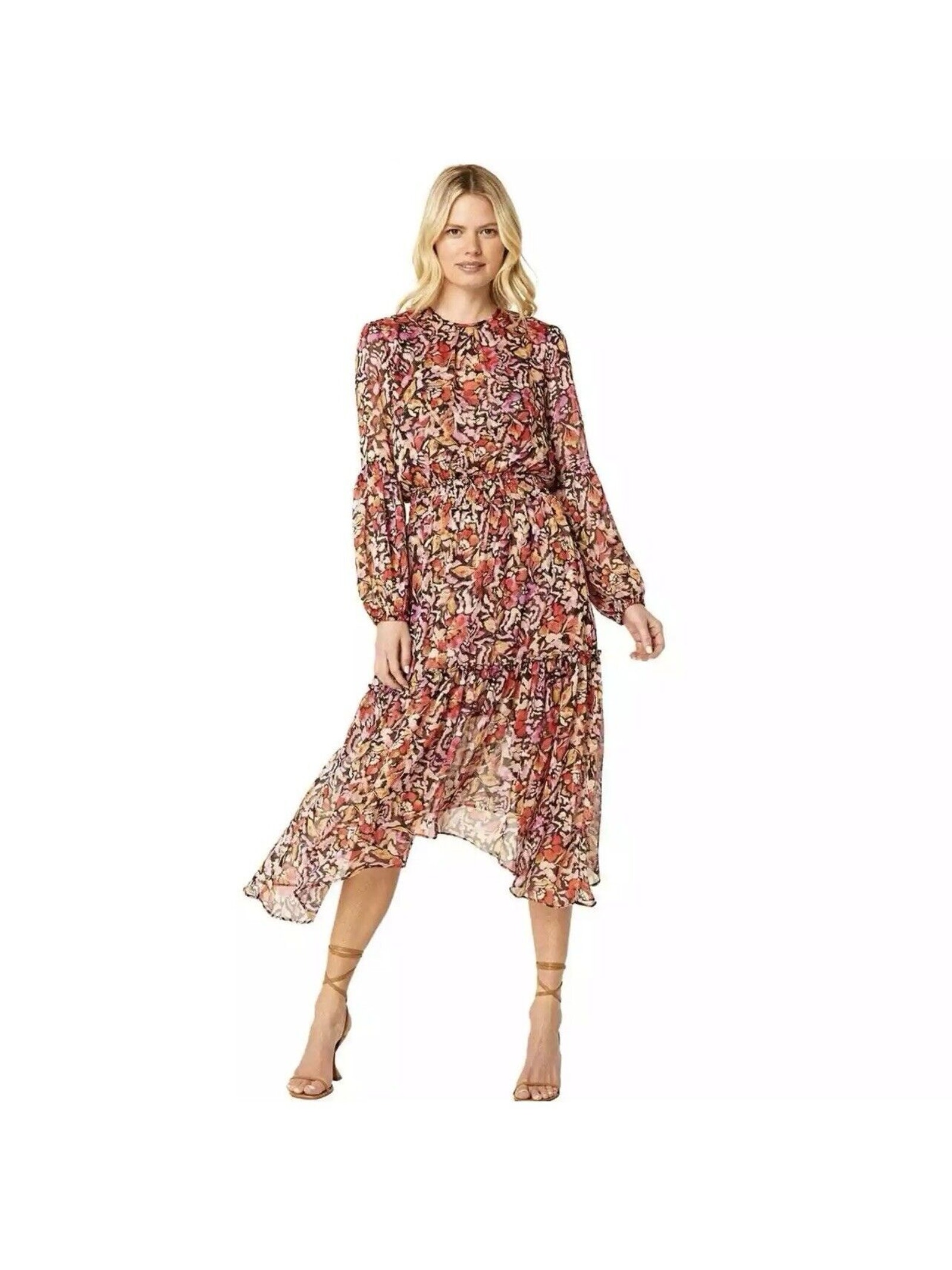 Misa Los Angeles Simone Floral Chiffon Midi Dress In Fire Flora Size S Nwt $390